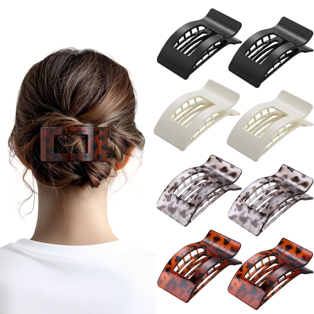 8 Pack French Flat Hair Clips for Women – Large Matte No-Slip Claw Barrettes for Thick & Thin Hair, Strong Hold Styling Accessories (Leopard Black and White)
