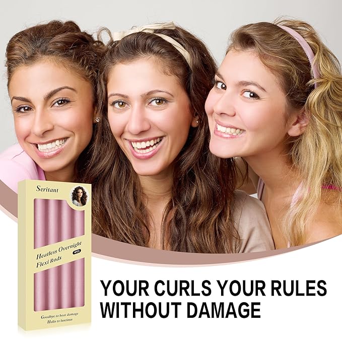 Seritant Heatless Curls Overnight with Satin Head Scarf, Velvet Hair Rollers for Blowout Look, No Heat Curling Rod for Long Thick Hair, Soft Sleep In Flexi Rods - 4PCS(3)