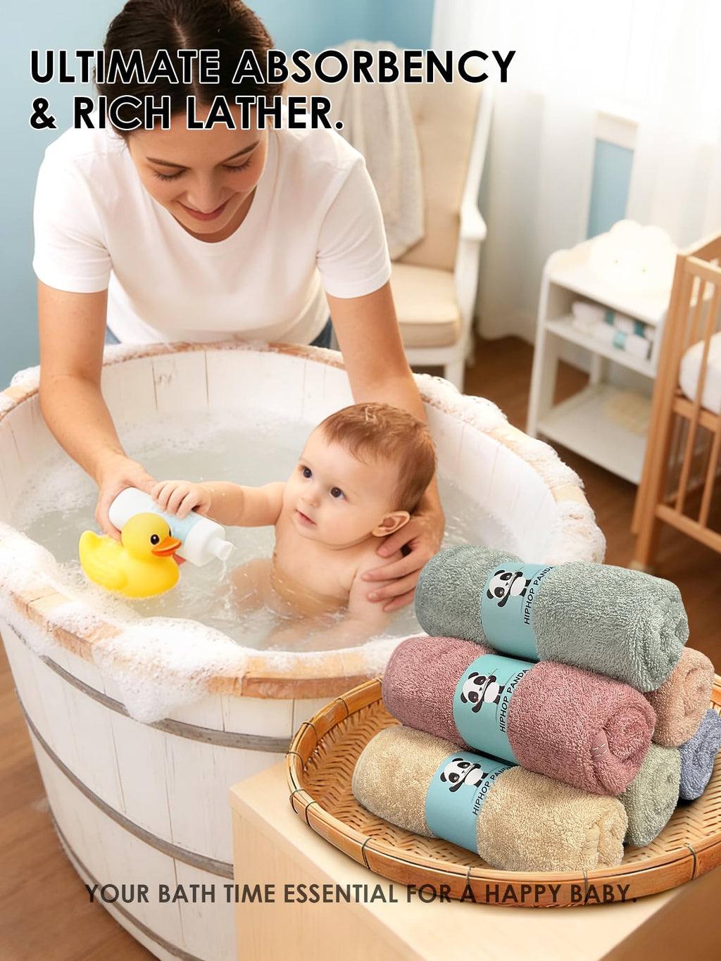 HIPHOP PANDA Ultra Soft Baby Washcloths, 2-Layer Absorbent Wash Cloths