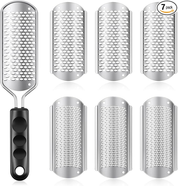 Moxweyeni 7 Pack Colossal Foot File Pedicure Tools Sets with 2 Styles Large and Small Hole Replacement Callus Remover Blades, Stainless Steel Detachable Pedicure Foot Rasp for Dead Skin Remover