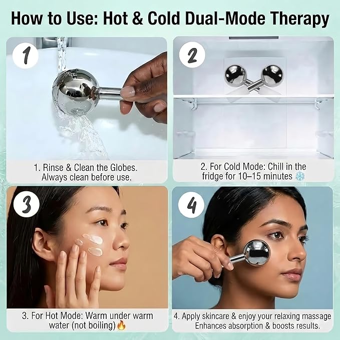 Mousephu 316 Stainless Steel Facial Massage Tools – Ice Globes for Facials – Deep Cooling Cold Globes for Facials – Unbreakable Cooling Globes for Face with Hot & Cold Dual-Therapy Relief.