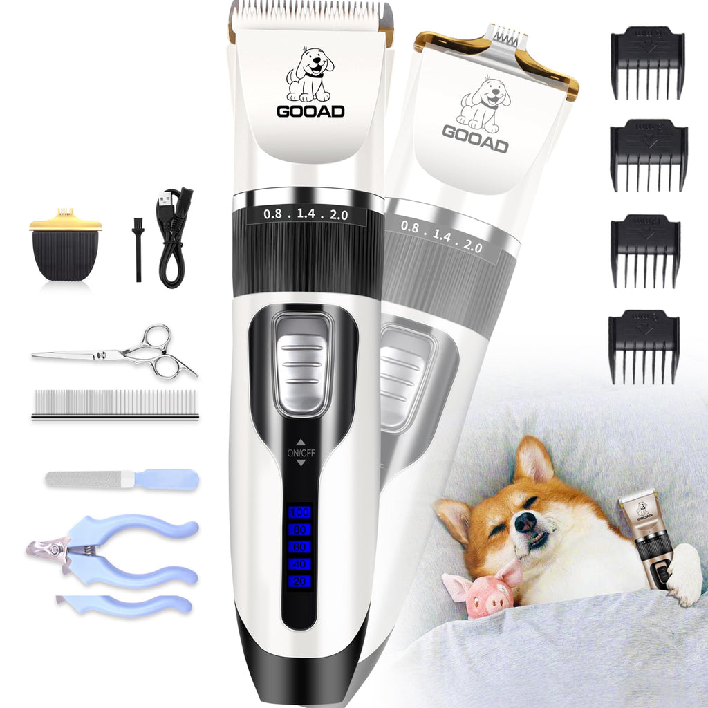 Gooad Dog Clippers Grooming Kit and Paw Trimmer,Cordless,Low Noise, Electric Quiet,Rechargeable, Dog Trimmer Grooming, Pet Hair Clippers for Thick Coats,Shaver for Small and Large Dogs Cats