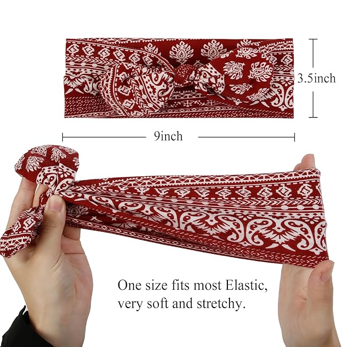 Huachi 12 Pack Bow Headbands for Women Headwraps Hair Band Knotted Headband Rabbit Ears Stretchy Turban Head Wraps Fashion Head band Sport Cute Hair Accessories (Bohemian colors)