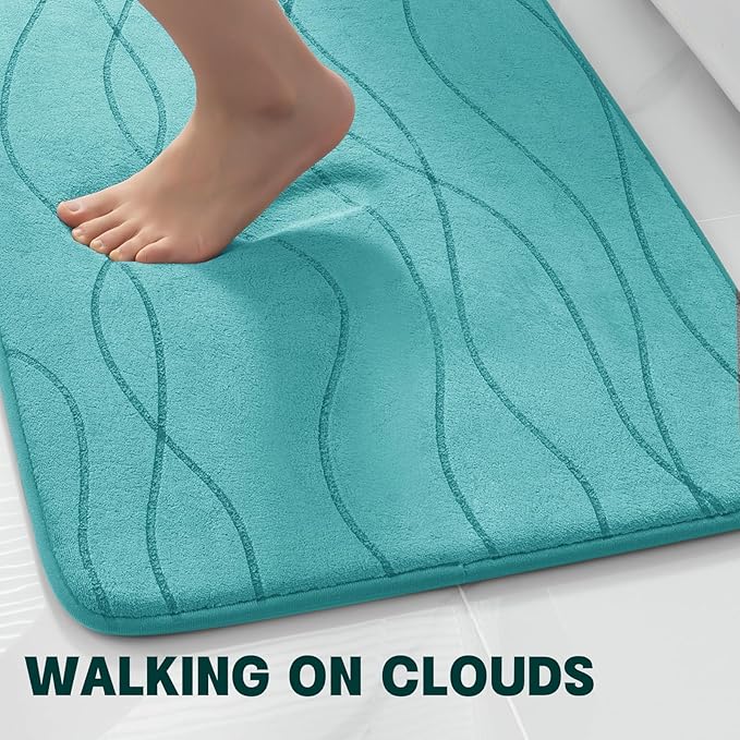 YIHOUSE Bathroom Rugs Set 5 Piece, Memory Foam Bath Mat Teal