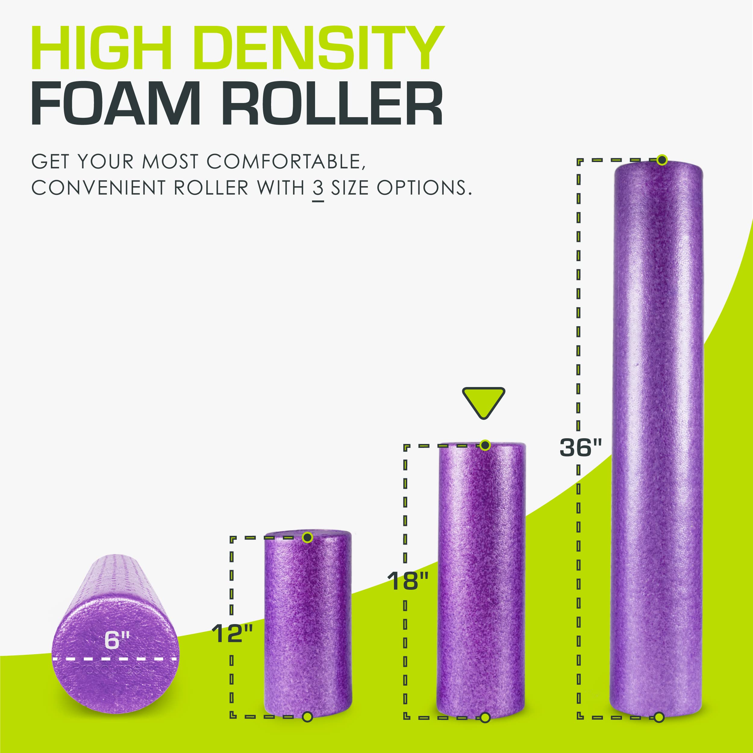 ProsourceFit High Density Foam Rollers 18 - inches long, Firm Full Body Athletic Massager for Back Stretching, Yoga, Pilates, Post Workout Trigger Point Release, Purple