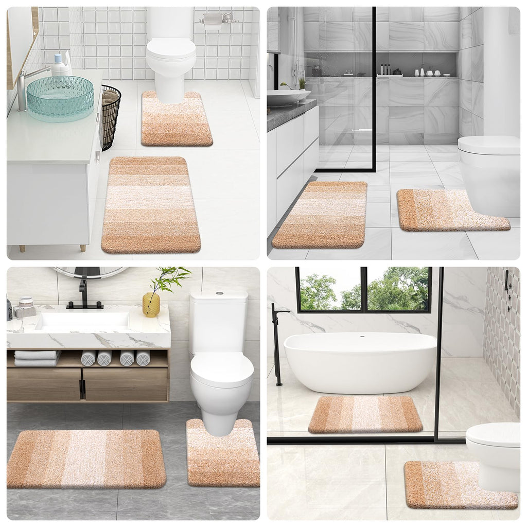 OLANLY Micorfiber Bathroom Rug Set 2 Piece, 24"x16"+U-Shaped 24"x20"