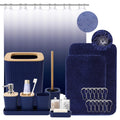 XLHOMO Bathroom Accessory Set–Bathroom Sets with Shower Curtain and Rugs, No Slip Bathroom Rugs Super Absorbent, Blue Ombre Water-Proof Shower Curtain with Hooks, Blue Bathroom Sets Complete for Home
