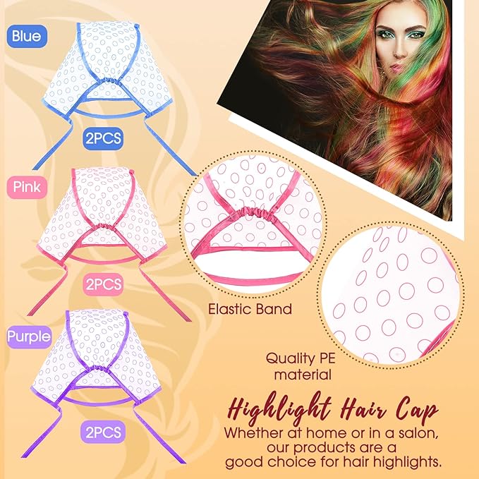 27 Pcs Hair Highlighting and Coloring Kit, Include 6 Highlight Cap for Hair Dying Coloring Frosting Caps 6 Dye Shawl 6 Pair Gloves 3 Dye Brush 4 Needle 2 Rat Tail Comb for Salon Hairdressing