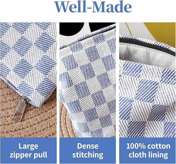 itgowisa Blue Checkered Makeup Bag, Travel Makeup Pouch for Women, Purse