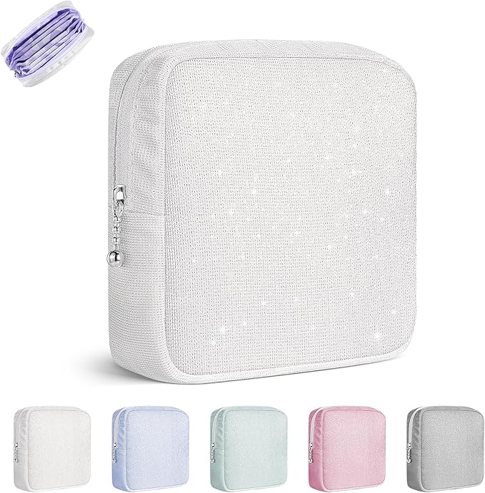 Period Bag for Teen Girls, Canvas Sanitary Napkin Storage Bag with Zipper, Portable Menstrual Pad Bag Tampon Holder for Purse