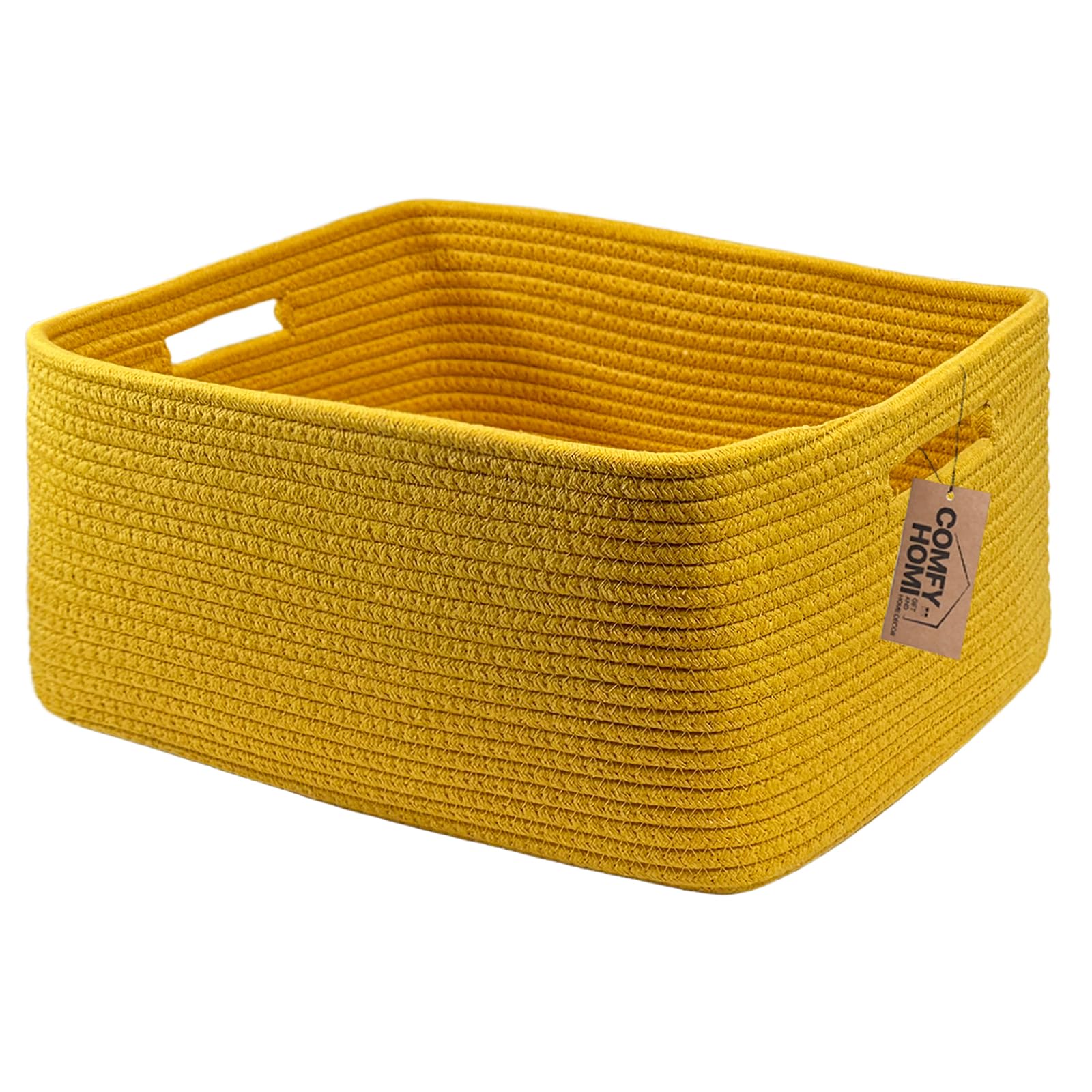 COMFY-HOMI Cotton Rope Woven Basket with Handles for Shelves,Toys,Book, Cloth Storage Baskets Bin for Organizing- 1 PCSToy Decorative Organizer for Living Room, Bathroom 17" x 13" x 7.5"