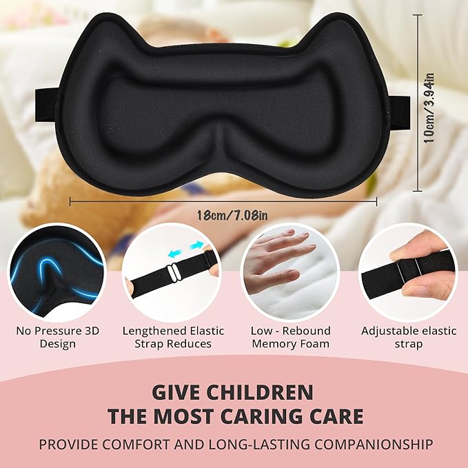 Kids Sleep Mask for Sleeping – Soft 3D Contoured Eye Mask for Kids, Comfortable No-Pressure Eye Cover with Memory Foam for Travel, Naps & Airplane, Boys & Girls (Pink)