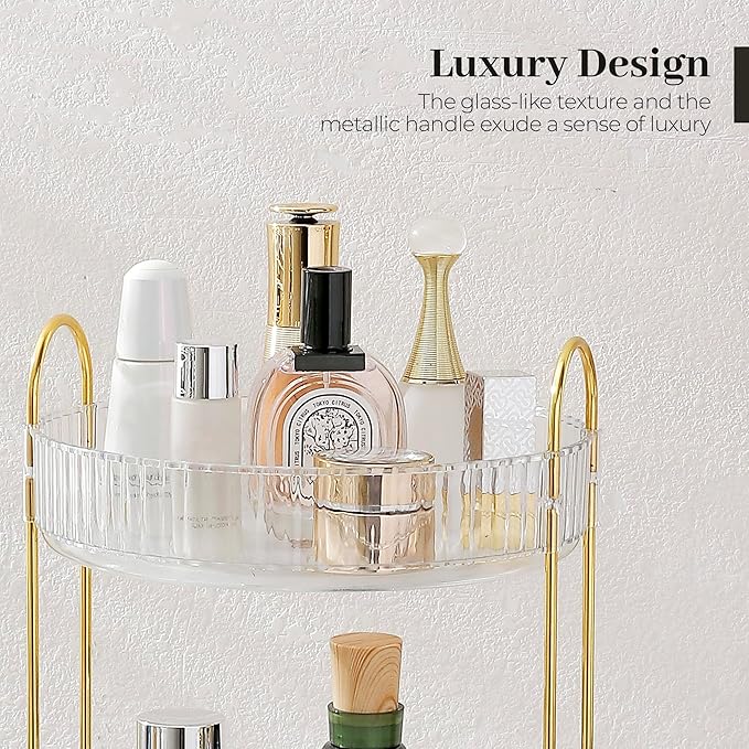 Aveniee 3-Tier 360° Rotating Makeup Organizer, Clear Spinning Perfume Cosmetic Storage for Vanity Countertop, Sturdy Metal Pole Skincare Holder Stand for Bathroom Dresser, White
