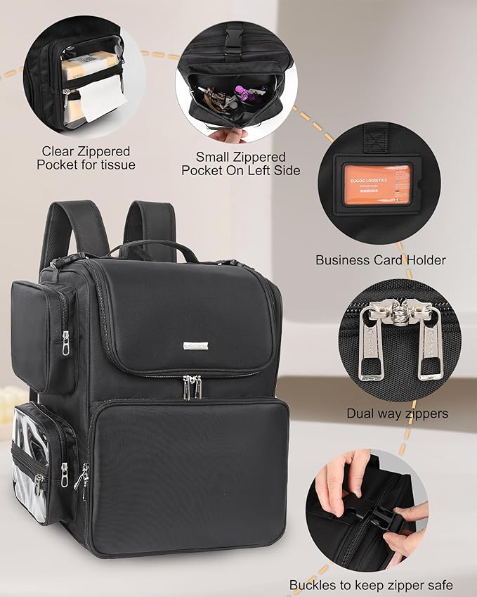 Relavel Hair Tools Travel Bag with 6 Pcs Clear Bags, Hair Stylist Backpack Hairdresser Cosmetology Bag, Heat Insulation Full Layer for Curling Iron, Hair Straightener, Travel Accessories Train Case