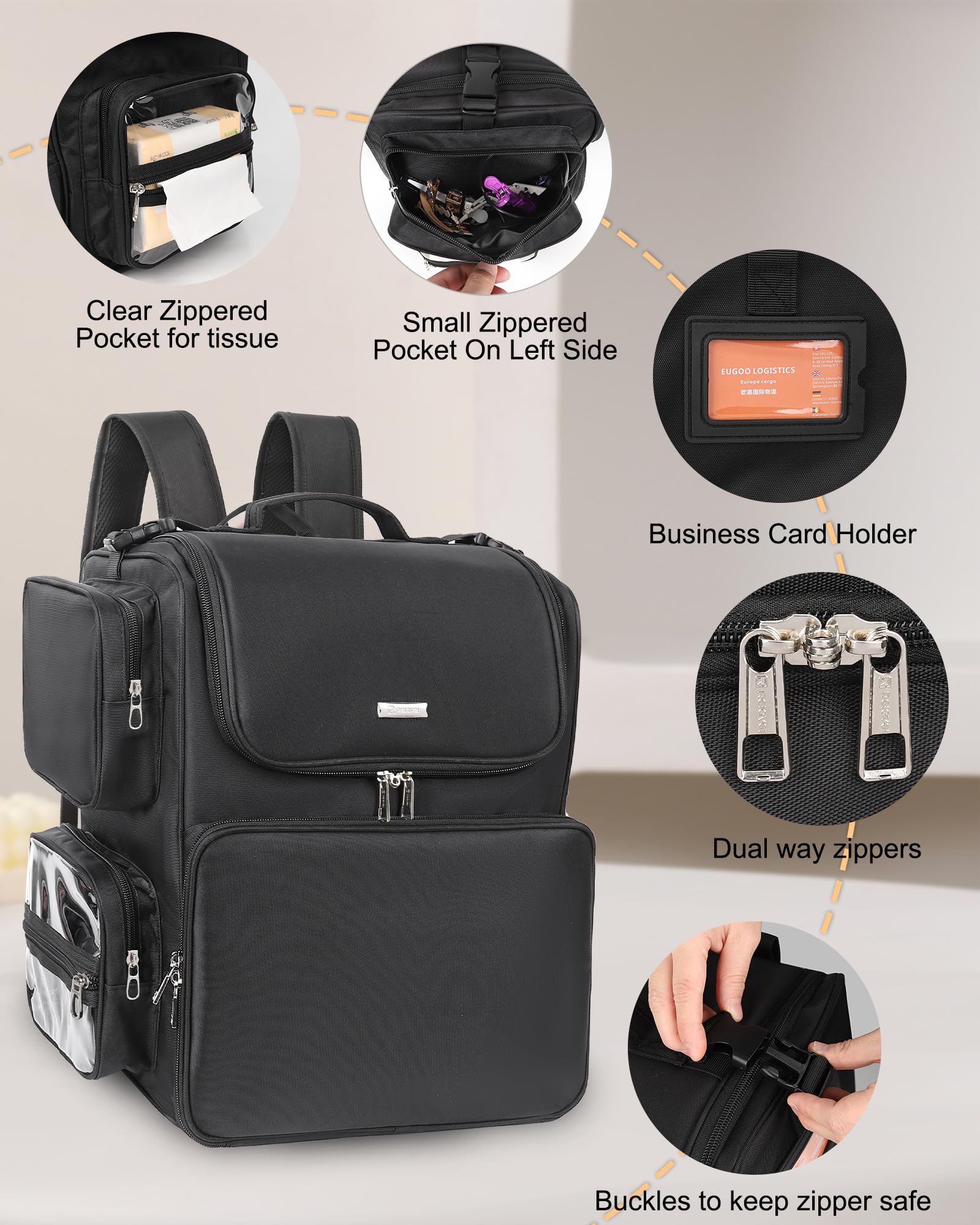 Relavel Hair Tools Travel Bag Hair Stylist Backpack Hairdresser Cosmetology Bag, Heat Insulation Full Layer for Curling Iron, Hair Straightener, Travel Accessories Train Case Barber Organizer, Black