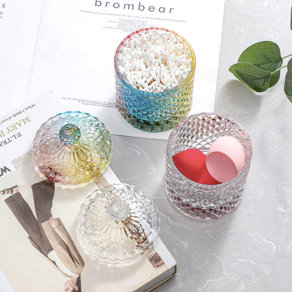 rejomiik 2 Pack Qtip Holder Apothecary Jars with Lid, Thick Glass, Rainbow