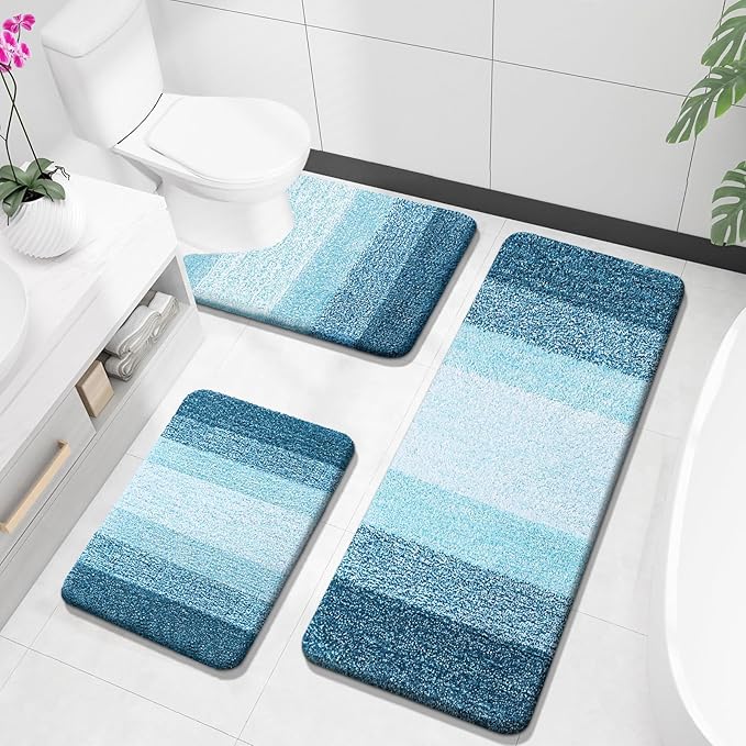 OLANLY Microfiber Bathroom Rugs Sets 3 Piece, 47"x20"+24"x16"+24"x20"