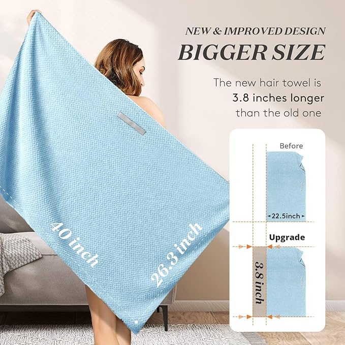 Microfiber Hair Towel Wrap Turban 2 Pack Large | Super Absorbent Quick Dry & Anti-Frizz for Women with Curly Hair | 27.5" x 39.4" Hair Towel Cap