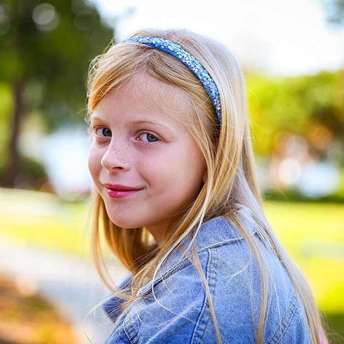 FROG SAC 4 Thin Headbands for Girls - Sequin Headband Set for Kids, Sprinkle Hair Bands for Children, Cute Sparkly Glitter Girl Non Slip Headband, Toddler Hair Accessories (Multicolor Sequin, Kids)