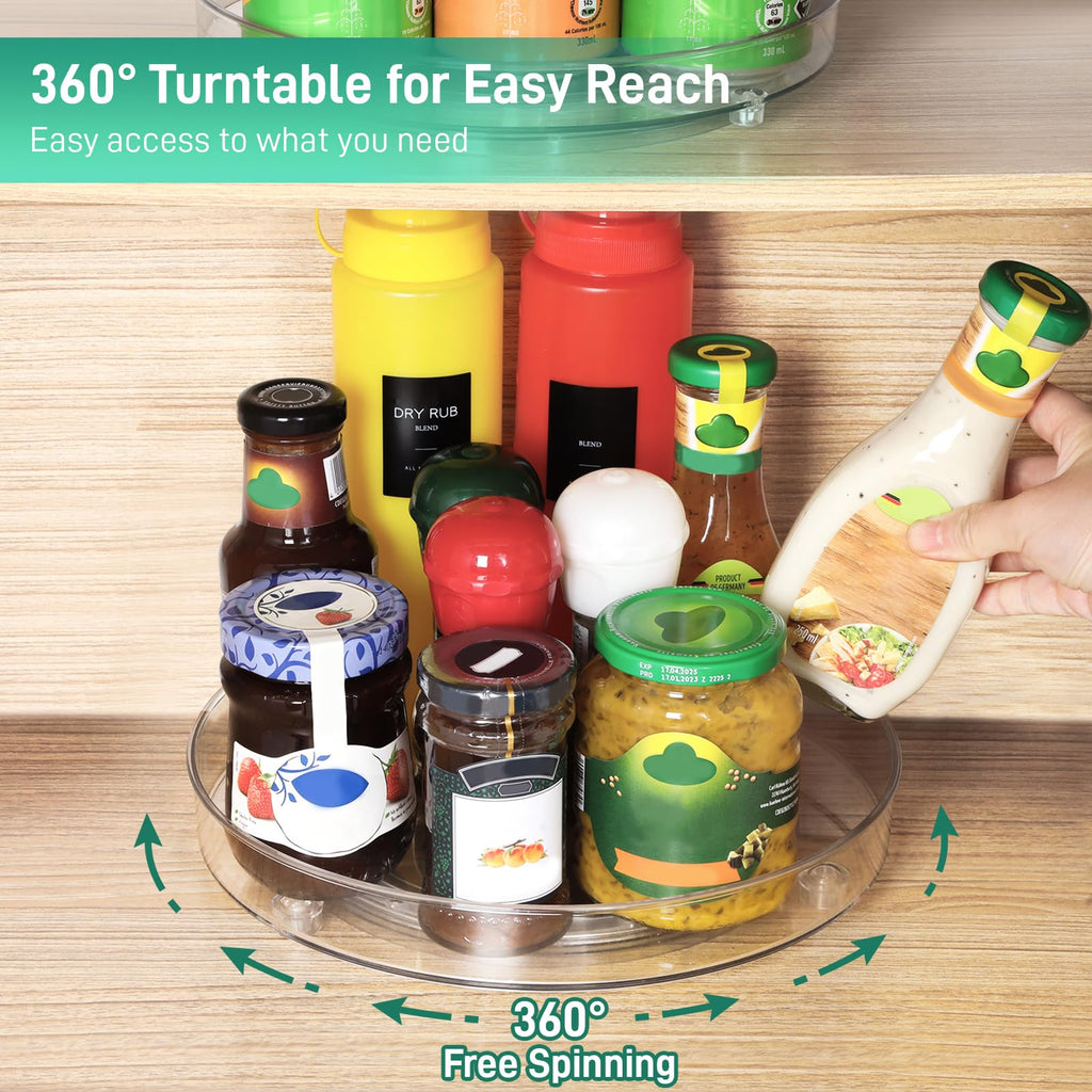 Optish 4 Pack Lazy Susan Organizer, 9.5 Inch Lazy Susan Turntable for Cabinet, Refrigerator Organizer for Pantry Organizers and Storage, Non-Skid Fridge Organizer