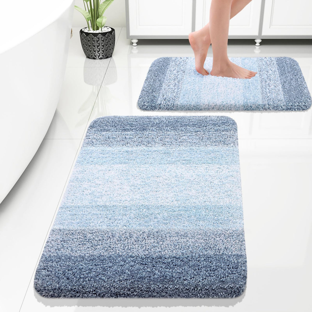 OLANLY Micorfiber Bathroom Rug Set 2 Piece, Soft Bath Mats, Olive Green