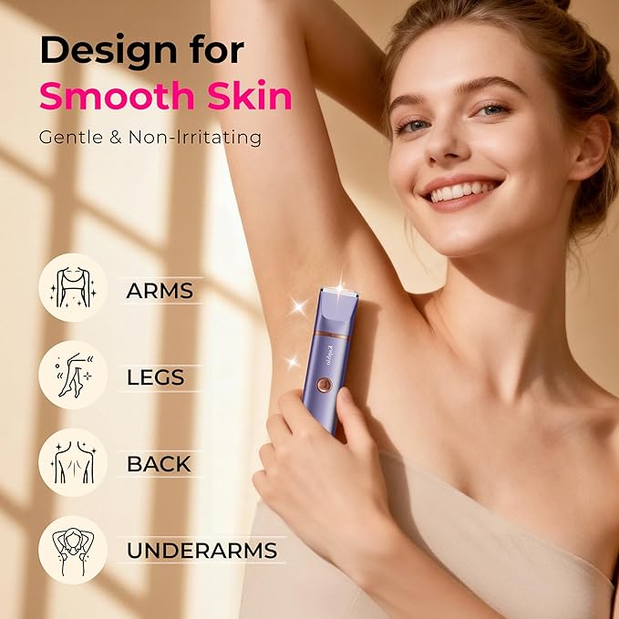 Bikini Trimmer for Women Pubic Hair: 2 in 1 Electric Razors for Women - Rechargeable Electric Shaver - IPX7 Waterproof Lady Shaver for Travel & Shower Use (Purple-Gold)