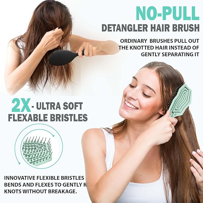 Fiora Naturals Hair Brush Set - Detangler, Round Brush, and Comb for Women - Brushes for All Hair Types including Natural, Fine & Curly - Ideal for Detangling and Blow Drying
