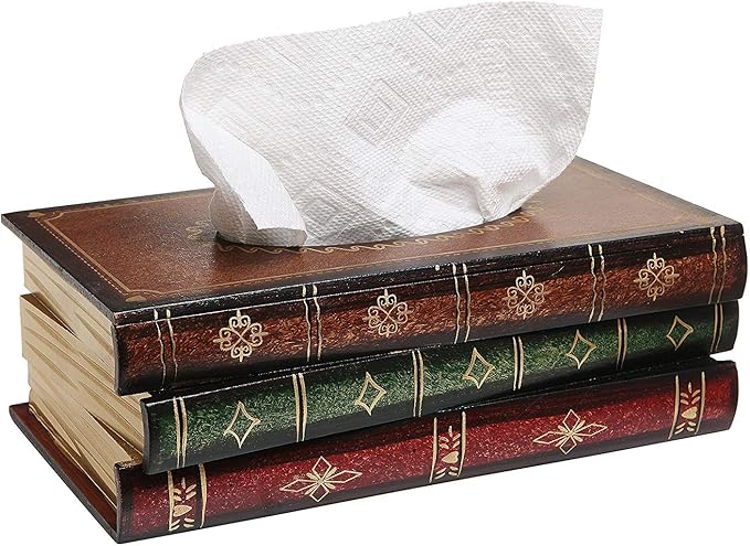 NFASHIONSO Antique Book Design Wood Bathroom Facial Tissue Dispenser Box Cover/Novelty Napkin Holder…