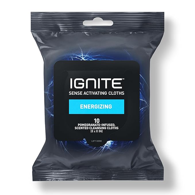 Ignite Mens Body Wet Wipes, Extra Thick 8" x 8" Shower Wipes, Energizing Scent, 10 Count (Pack of 3)