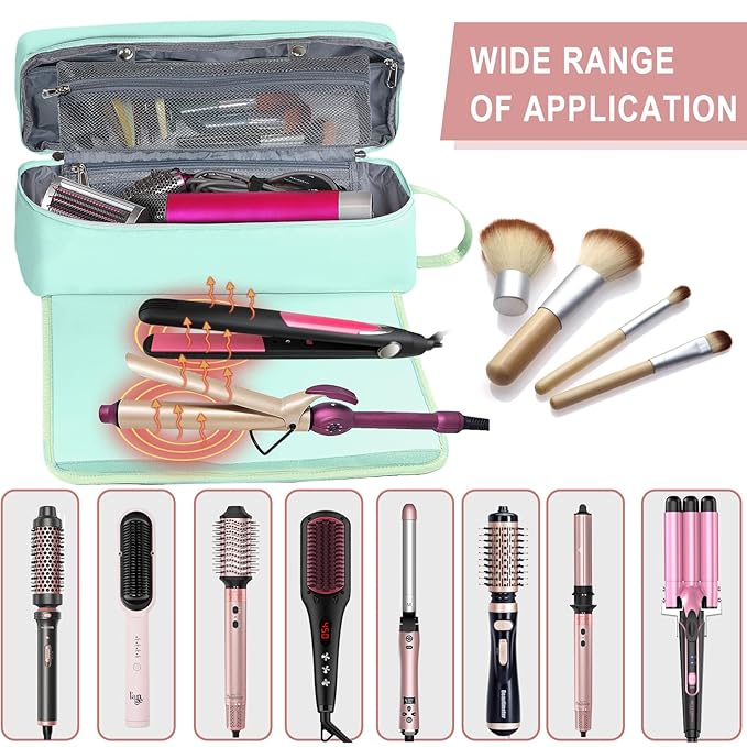 FAMOPLAY Hair Tools Travel Bag with Heat Resistant Mat Hair Styling Accessories Storage Case for Hair Dryer Flat Iron Straightener Curling Iron Haircare Accessories Travel Essentials for Women