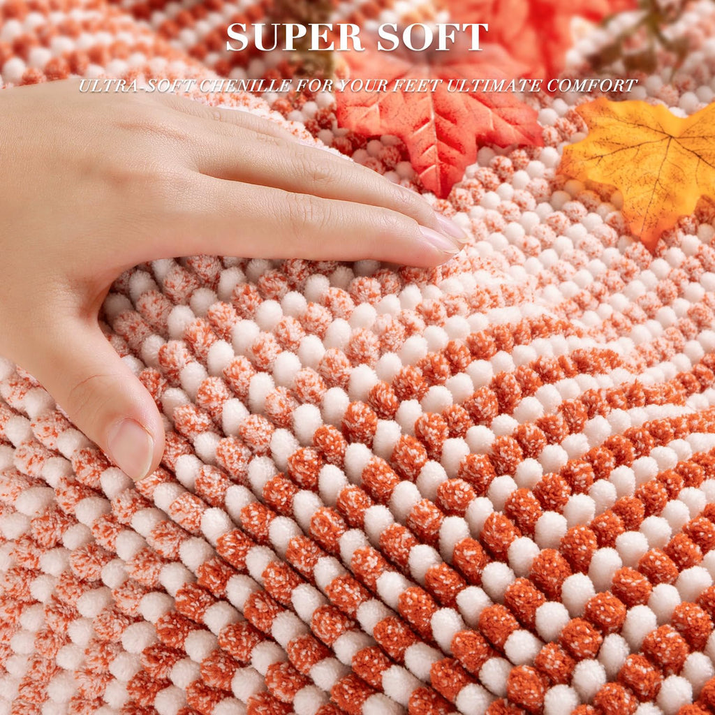 Bathroom Rugs and Mats Sets, 2 Piece Thick Absorbent Chenille Bath Mat Rug Set Non Slip, Soft Shaggy Bath Room Floor Mats for Bathroom, Machine Washable (Sunset Orange, 20" x 47" Plus 16" x 24")