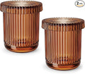 2 Pack Qtip Holder - Apothecary Jars with Lids, Bathroom Organizers and Storage Canister for Cotton Balls,Swabs,Floss Picks,Hair Ties,Clear Glass Vintage Bathroom Decor Jar Set (Brown)