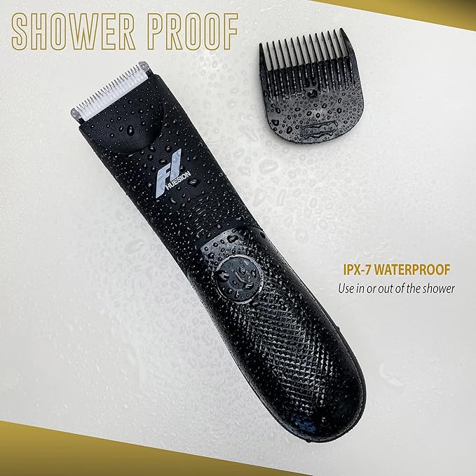Fhuesion® Manscape Trimmer for Men -IPX7 Waterproof Ball Trimmer w/Light & Ceramic Blade, Body Groomer for Pubic/Body/Groin Grooming, Electric Razor Shavers USB-C Charging, No Nicks, Gifts for Him