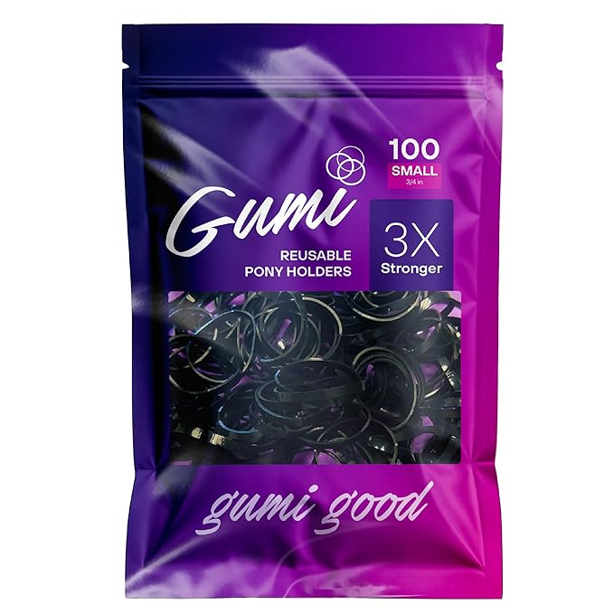 Gumi good Black Elastics 3/4 inch Hair Band Small for Thick or Thin Hair