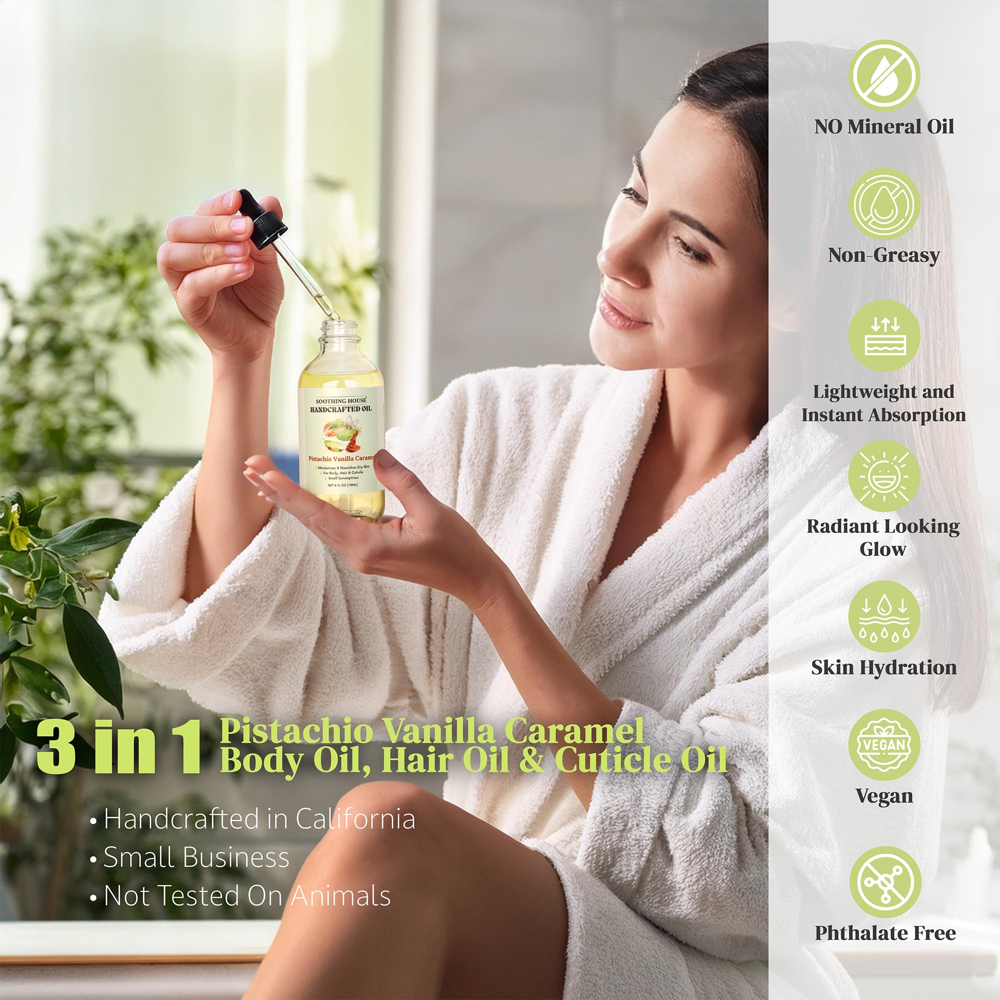 Soothing House Pistachio Vanilla Caramel Body Oil - Nourishing Body Moisturizer for Soft, Glowing Skin with Jojoba & Almond Oil (4 fl oz)