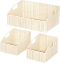 Ollieroo Rattan Storage Baskets, Handwoven Wicker Storage Bins with Built-in Handles, Storage Container Baskets for Shelves, Bedroom, Bathroom, Laundry Room or Kitchen(Beige)