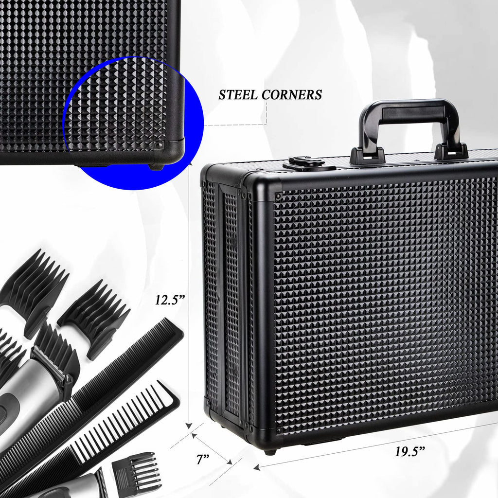 Ver Beauty Professional Barber Stylist secure Lock Attached Carrying Portable Travel Case Sliding Organizer Storage Clipper Trimmer Blade Shears Comb Display Tool Box, Black Ice Cube (VBK008X-152)