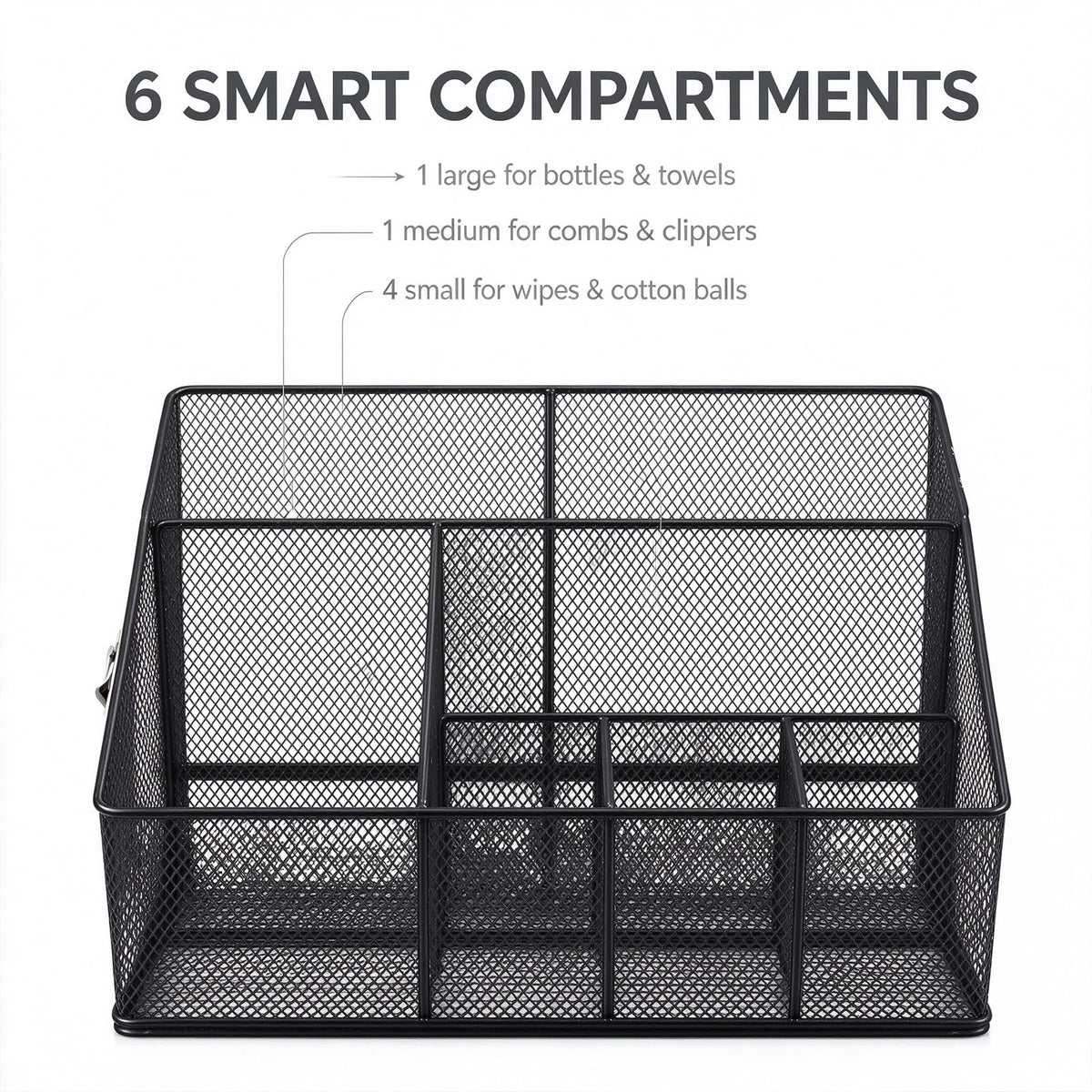 Universal Pet Grooming Supplies Organizer, 6-Compartment Mesh Wire