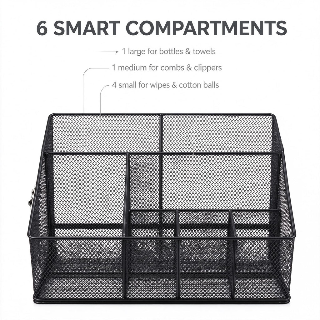Universal Pet Grooming Supplies Organizer, 6-Compartment Mesh Wire