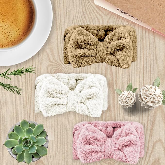 LAPOHI 3 Pack Microfiber Bowtie Headbands for Washing Face, Makeup, Yoga & Sports - Women & Girls