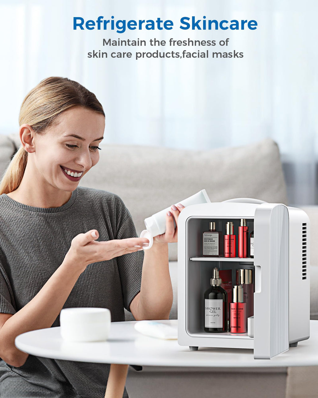 Electactic 4L/6 Cans Mini Fridge for Bedroom, Dorm, Makeup, White