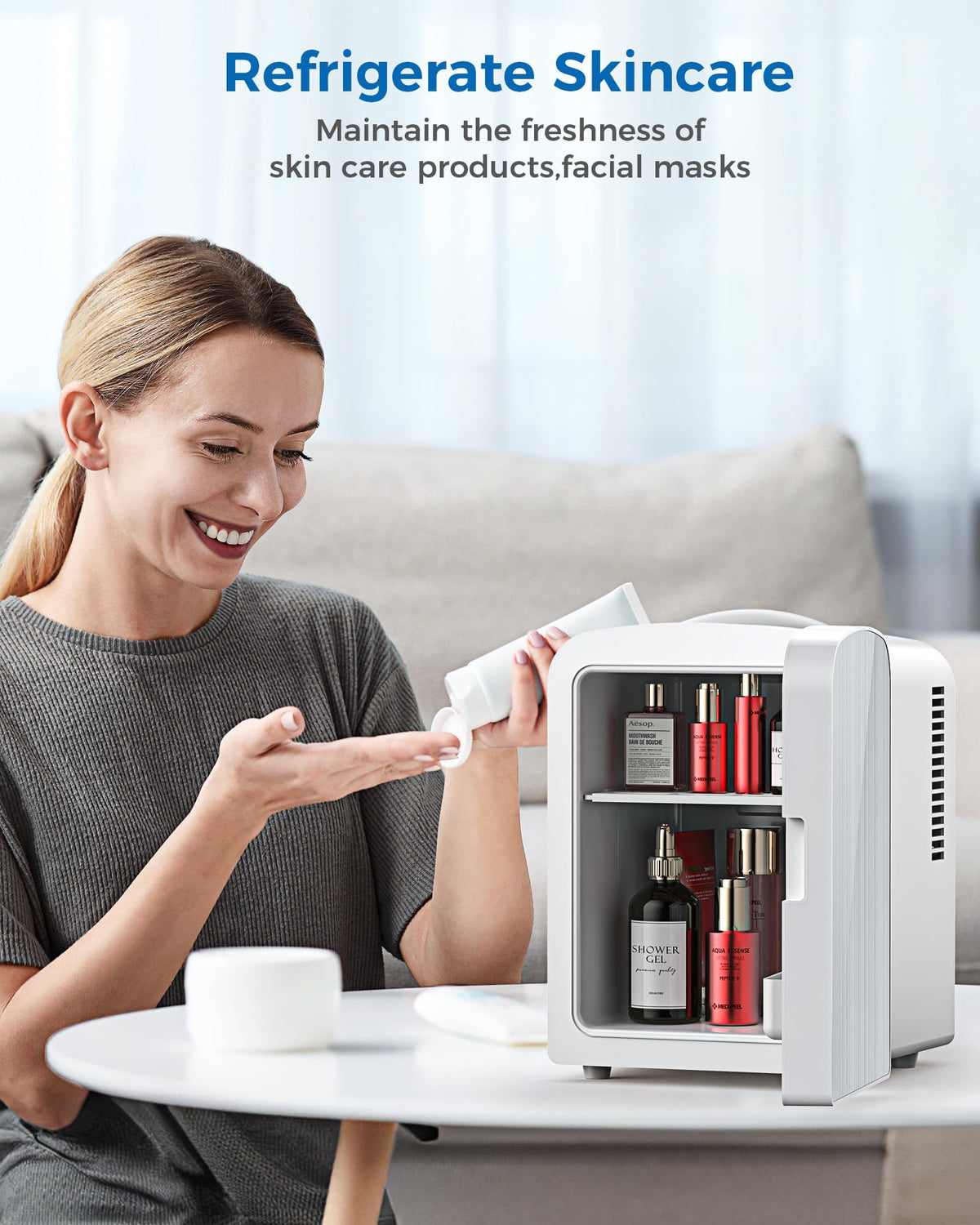 Electactic 4L/6 Cans Mini Fridge for Bedroom, Dorm, Makeup, White