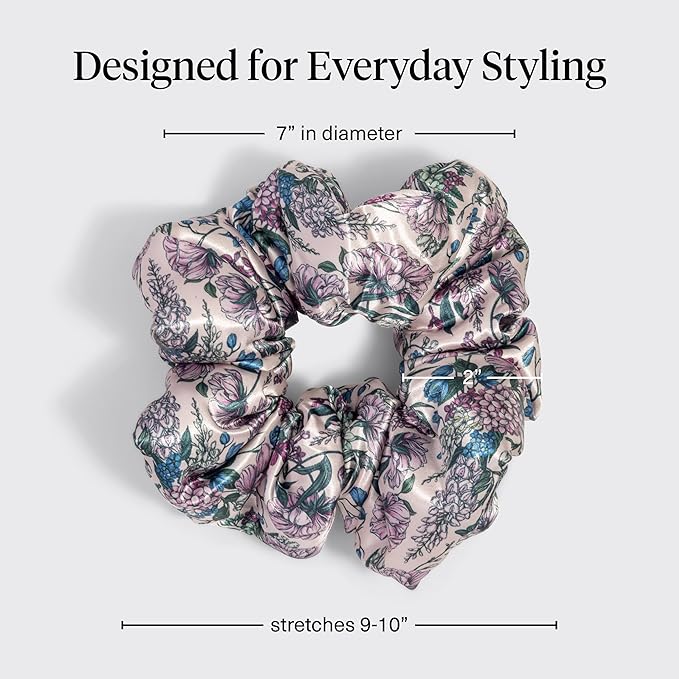 Bridgerton x Kitsch Satin Scrunchies for Women, No Snag, No Tugging, Soft & Comfortable Scrunchies for Girls, Perfect for Day or Night - Toile De Blue, 2pcs