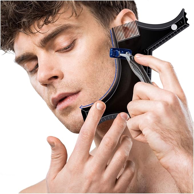 Beard Shaping Tool Trimmers for Men, Kucheed Beard Shaper with Inbuilt Comb Cool Care Black Transparent, Beard & Mustache Trimmers Cut Buddy Beard Lineup Tool Styling Template Comb barber Accessories