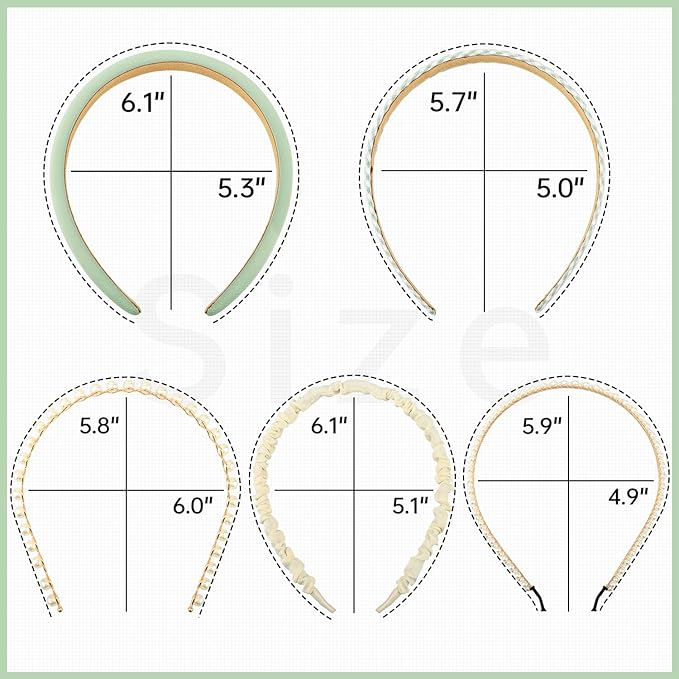 DOXISHRUKY Fashion Headbands for Women Teen Girls Headbands Set, 5pcs Pearl Headband Floral Head bands Padded Headbands for Women Vintage Wide Headband (Green)