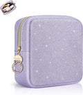 Playexen 5.7" Small Makeup Bag, Glitter Cosmetics Bag for Purse, Portable Small Travel Makeup Pouch with Ring Buckle (Purple)