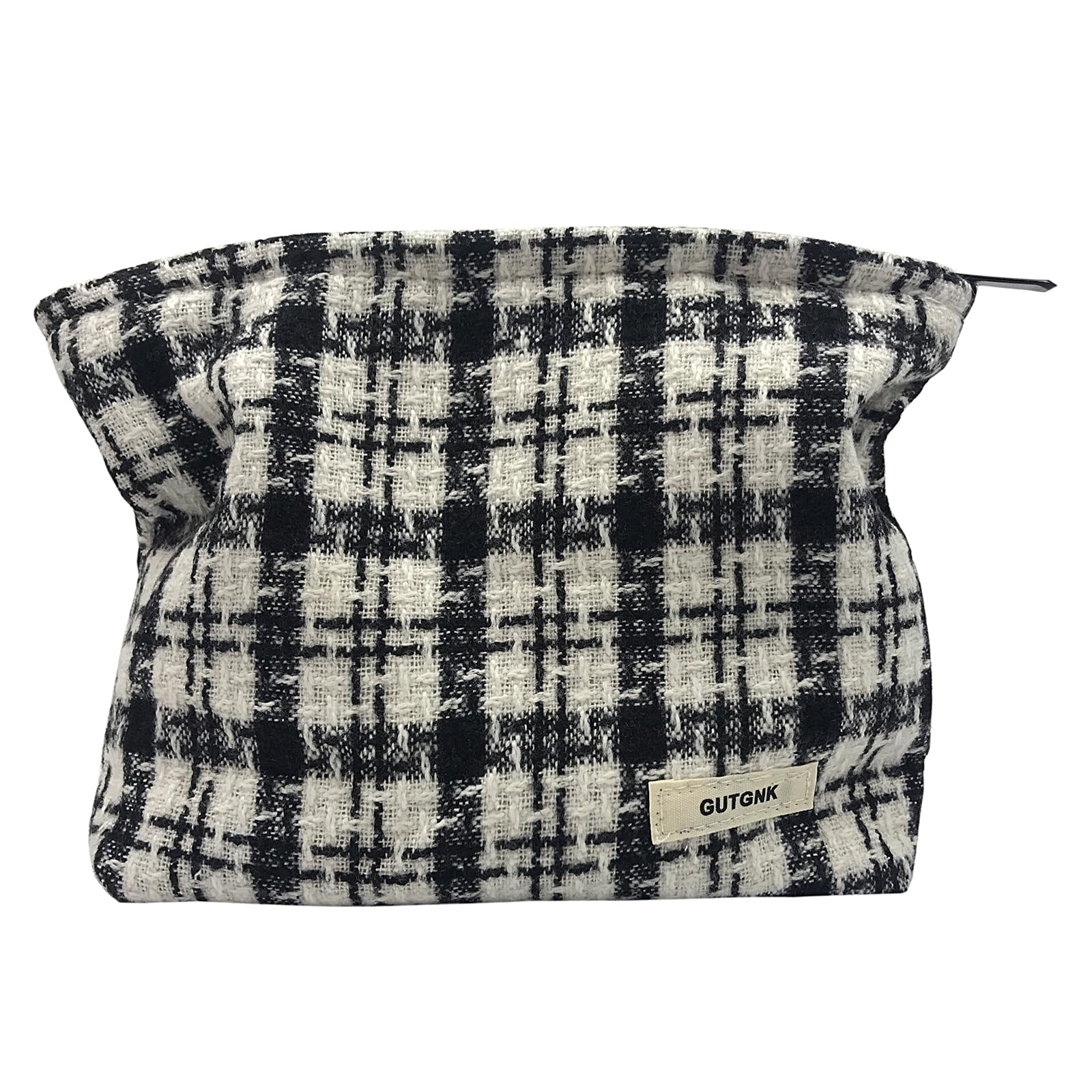 GUTGNK Corduroy Ladies Cosmetic Bag, Large Capacity Canvas Cosmetic Bag Travel Toiletry Bag Accessories Organizer, Black Check