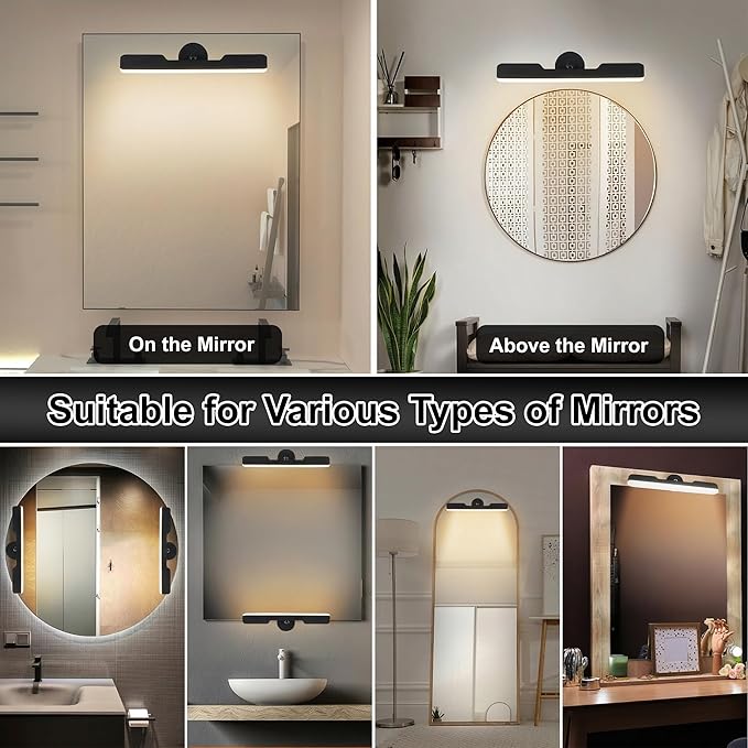 Benreom 2 Pack Wireless Vanity Lights for Mirror, Magnetic LED Bars, Black