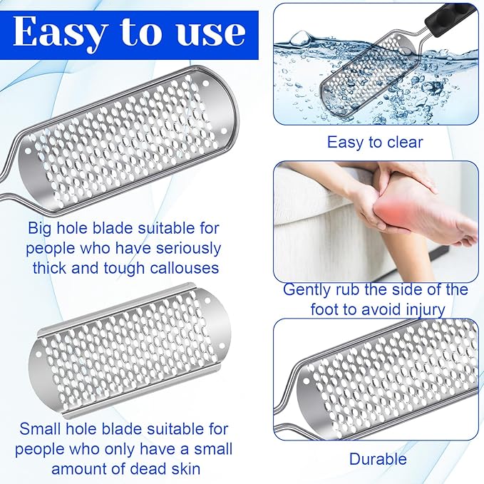 12 Pcs Foot File Callus Remover Replacement Blades Metal File Callus Remover Shaver Blades Hard Skin Remove Stainless Steel 2 Designs Big/fine Hole for Detachable Foot Scrubber