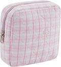 RSRSLEII Small Quilted Striped Cosmetic Pouch for Purse, Mini Cotton Makeup Bag with Compartments, Cute Zipper Lipstick Holder for Women (23 Pink Stripes)